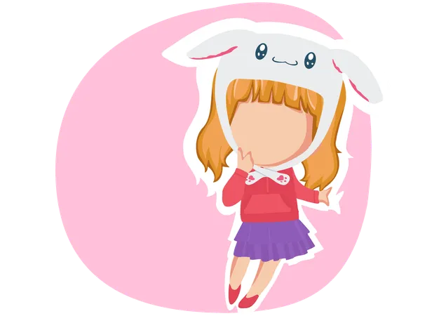 Petite fille portant un chapeau de lapin  Illustration