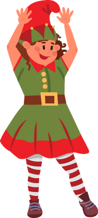 Petite fille portant un costume d'elfe et célébrant la fête de Noël  Illustration