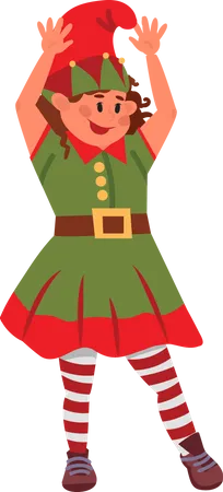 Petite fille portant un costume d'elfe et célébrant la fête de Noël  Illustration