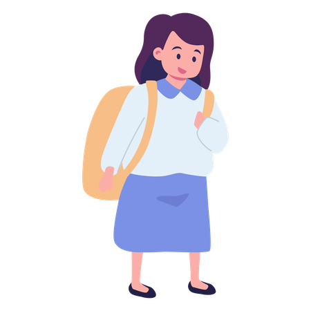 Petite fille portant un sac et allant à l'école  Illustration