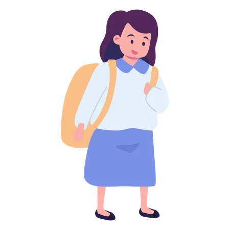 Petite fille portant un sac et allant à l'école  Illustration