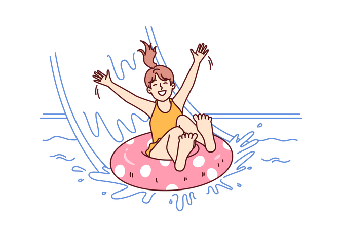La petite fille s'amuse dans la piscine  Illustration