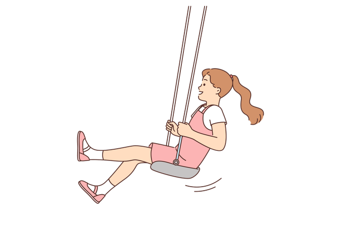Petite fille riant en se balançant à la balançoire  Illustration