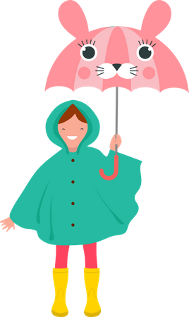 Petite fille tenant un parapluie  Illustration