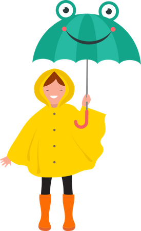 Petite fille tenant un parapluie  Illustration