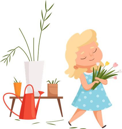 Petite fille tenant une fleur  Illustration