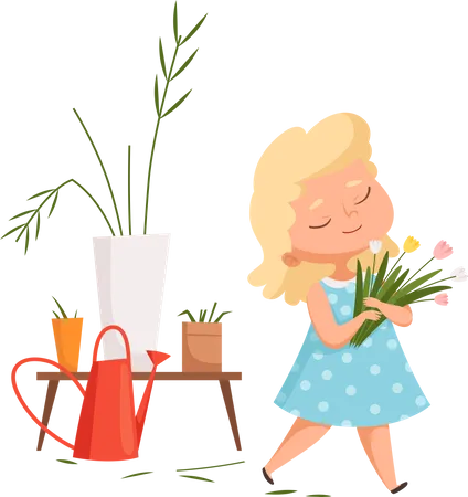 Petite fille tenant une fleur  Illustration