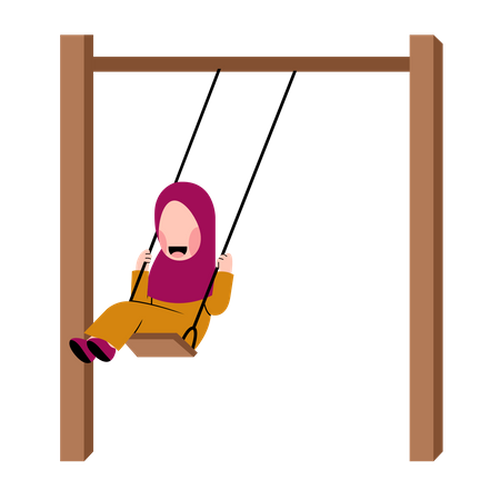 Petite Fille Hijab Jouant À La Balançoire  Illustration