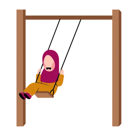 Petite Fille Hijab Jouant À La Balançoire  Illustration