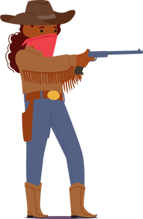 Petite Outlaw Girl With Six-shooter gun  イラスト