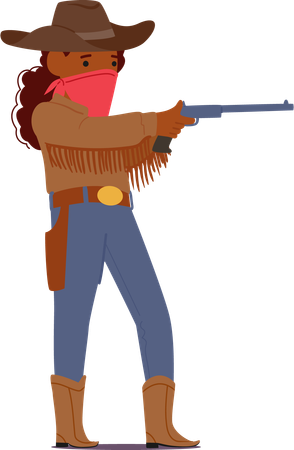 Petite Outlaw Girl With Six-shooter gun  Illustration