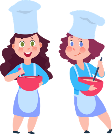 Petites filles cuisinant ensemble  Illustration