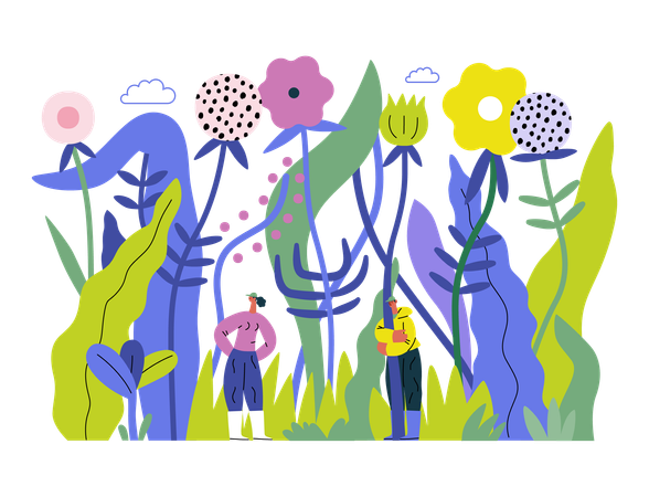 De petites personnes dans l'herbe  Illustration