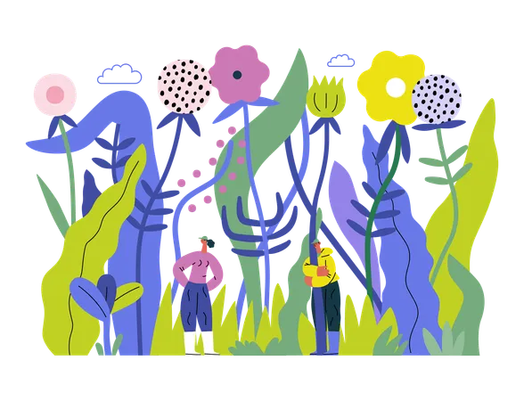 De petites personnes dans l'herbe  Illustration