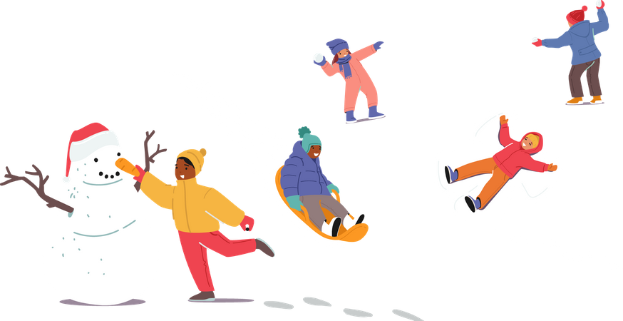 Petits enfants profitant de la neige  Illustration
