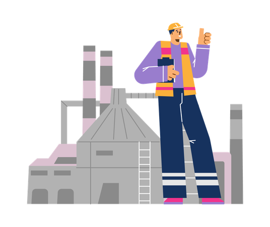 Petroleum production engineer showing hand sign everything is ok  Illustration