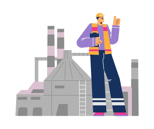 Petroleum production engineer showing hand sign everything is ok  Illustration