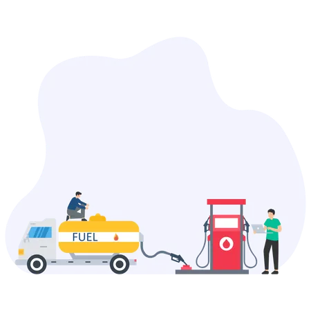 Pétrolier déposant du carburant à la station-service  Illustration