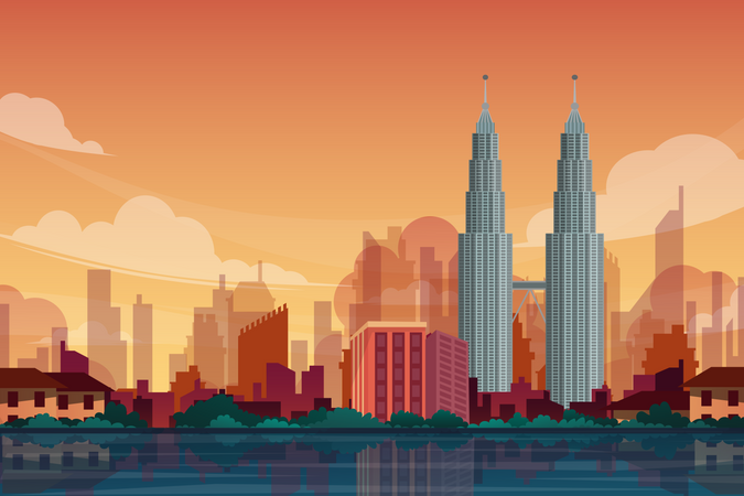 Petronas Twin Towers in Kuala Lumpur Illustration