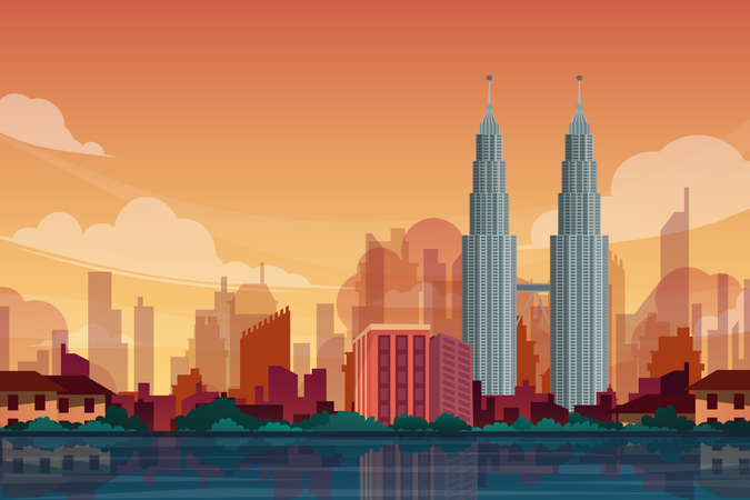 Petronas Twin Towers in Kuala Lumpur  Illustration