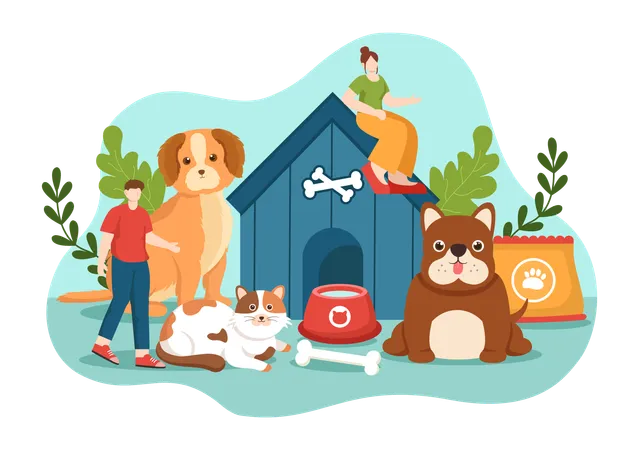 Pets are having fun in garden  Illustration