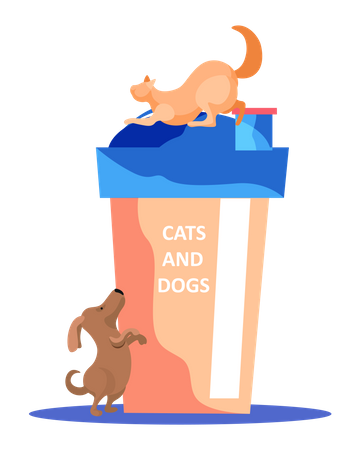Pets climbing top of the lid Illustration