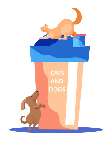 Pets climbing top of the lid Illustration