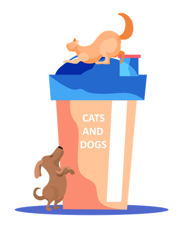 Pets climbing top of the lid  Illustration