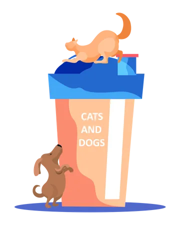 Pets climbing top of the lid  Illustration