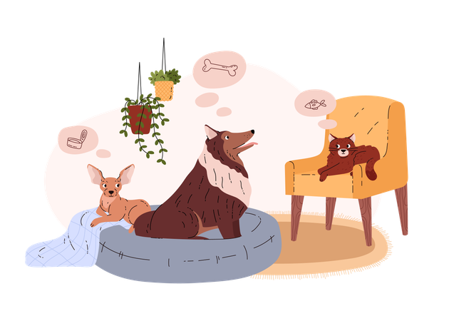 Pets relaxing at home  Illustration