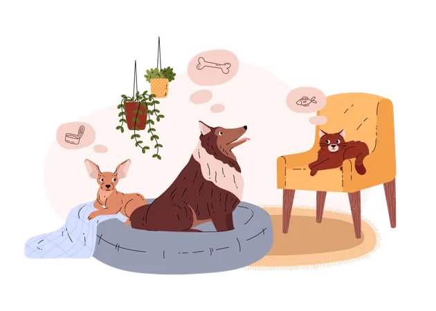 Pets relaxing at home  Illustration