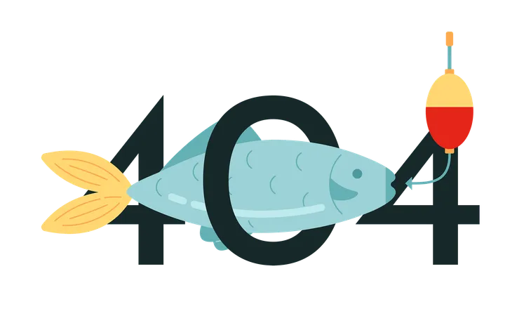 Pescado en cebo mostrando mensaje flash de error 404  Ilustración