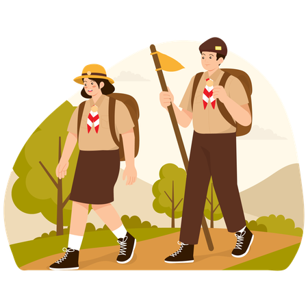 Pfadfinder beim Wandern  Illustration