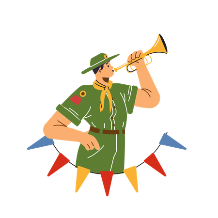 Pfadfinderhornist bläst Musterung  Illustration