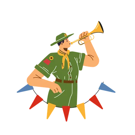 Pfadfinderhornist bläst Musterung  Illustration