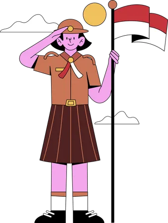 Pfadfinderin mit Flagge  Illustration