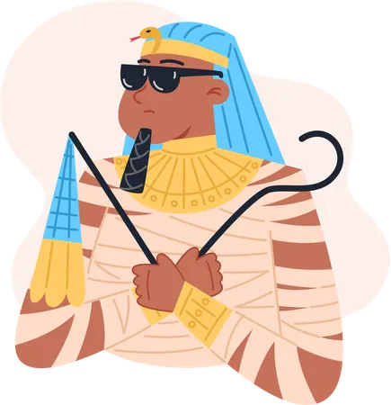 Pharaoh In Modern Black Sunglasses Halloween Character Illustration