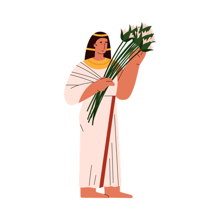 Pharaon égyptien antique avec des fleurs de lotus  Illustration