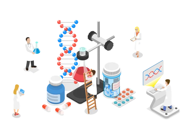3 D Isometric Flat Vector Conceptual Illustration Of Pharmacology Pharmaceutical Engineering And Drug Development Illustration