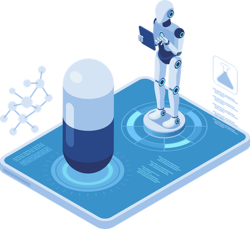 Pharmaceutical Research by AI Robot  Illustration