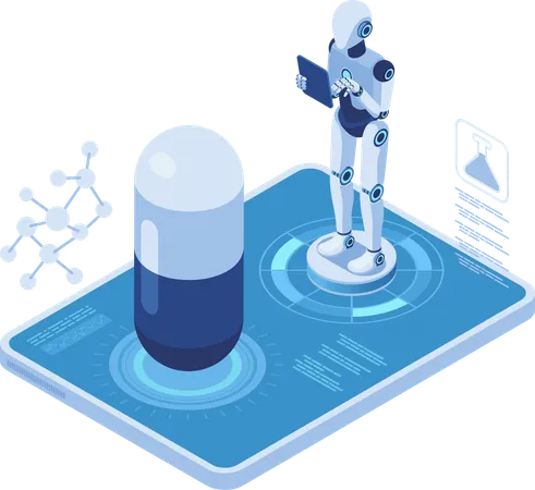 Pharmaceutical Research by AI Robot  Illustration