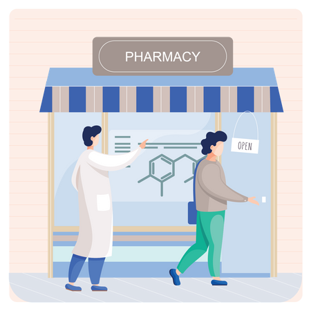 Propriétaire d'une pharmacie travaillant  Illustration