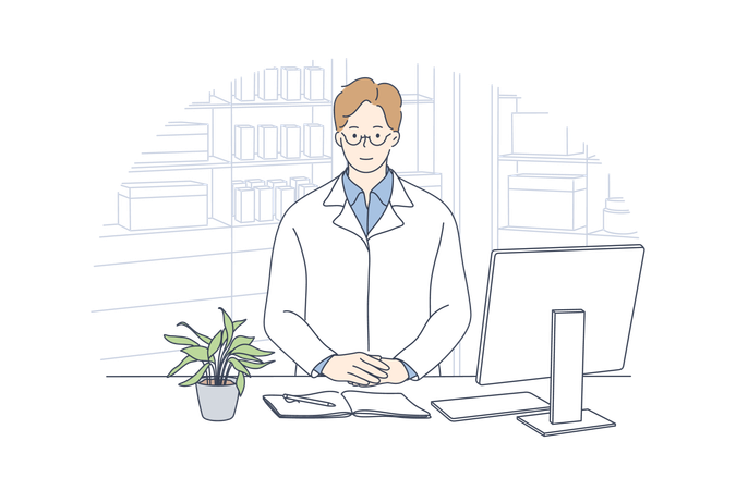 Pharmacien donnant des conseils médicaux  Illustration