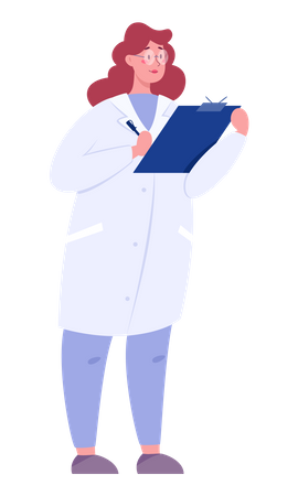Pharmacien féminin écrivant une ordonnance sur le bloc-notes  Illustration