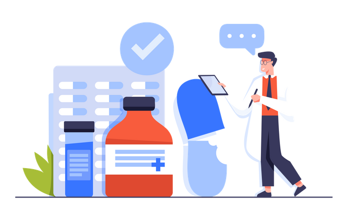 Pharmacist checking Medicaments in Pharmacy Store Illustration