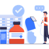 illustrations of pharmacist checking medicine