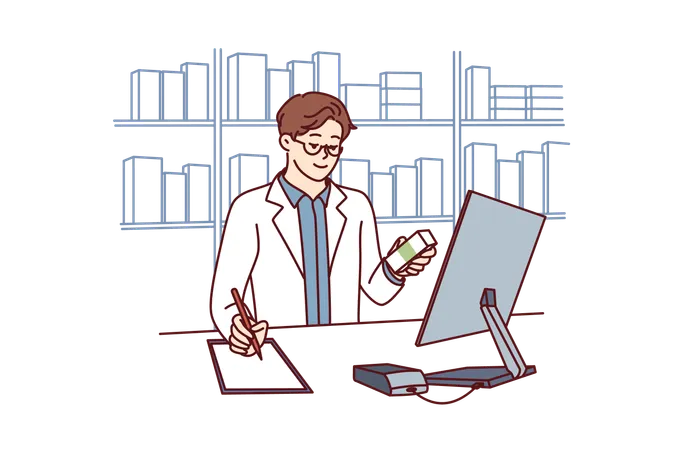 Pharmacist is checking drug  Illustration