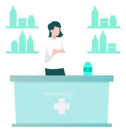 Pharmacist Standing In Pharmacy  Illustration