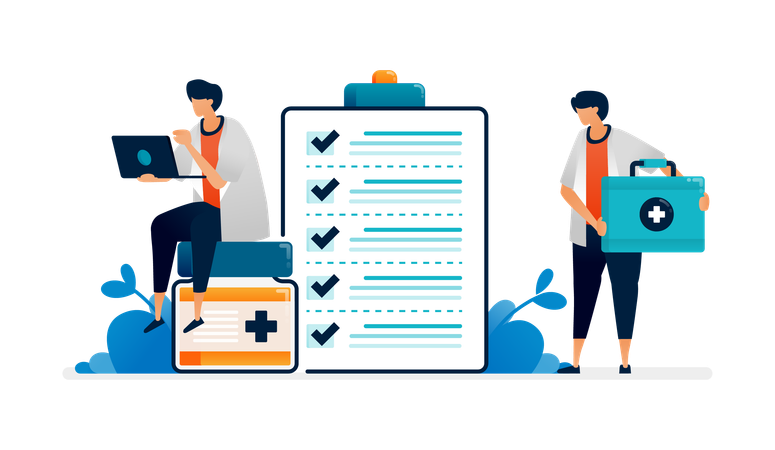 Pharmacists and doctors check all requirements in preparing ointments  Illustration