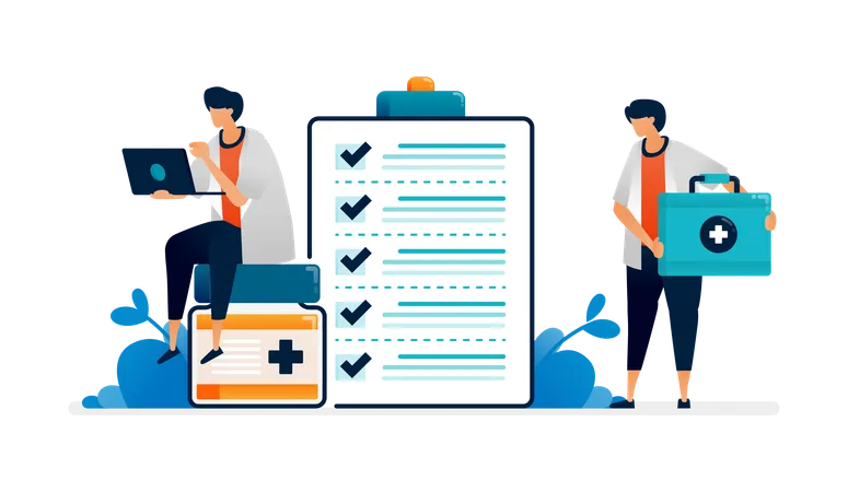 Pharmacists and doctors check all requirements in preparing ointments  Illustration